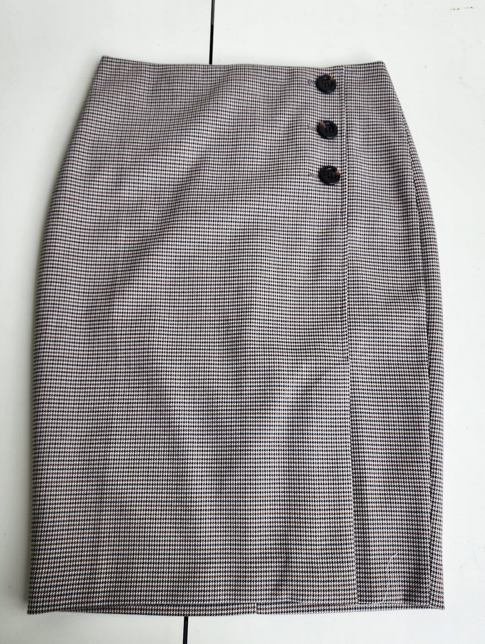 NWT Ann Taylor Houndstooth Pencil Skirt Classic Lined Beige Tan Black Sz 4